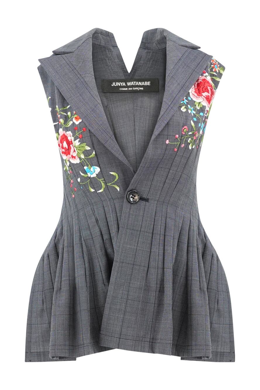 Junya Watanabe Comme des Garçons AD 1996 Embroidered Pleated Glen Check Vest